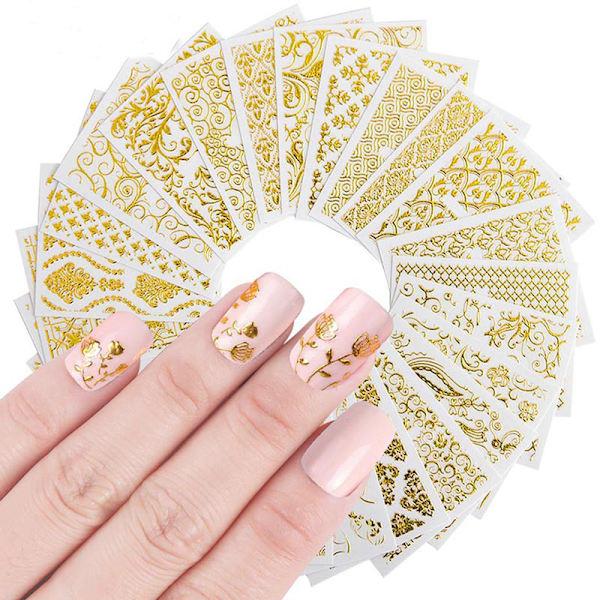 20 st självhäftande nagelkonstdekaler, 3D självhäftande bronsguld glitterdesign folie nagelklistermärke nagelfolie för nagelkonstdekorationer