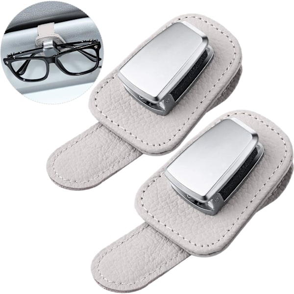 2 Pack Car Glasses Holder Universal Car Visor Sunglasses Holder Clip Leather Glasses Hanger and Ticket Card Clip Glasses Holder