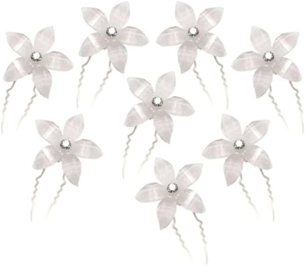(vit) 8 st bröllop brud hårnål clips, strass hårklämmor U-formade hårnålar