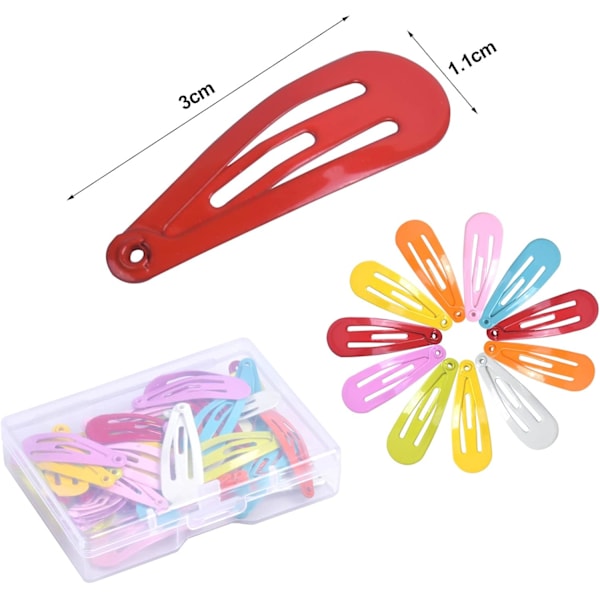 100 stk (Fargerike) Jentehårklipp, 3 cm Barnemetallhårklemmer, Damehårspenne, Snap Barrettes BB, Hårtilbehør, Hårklemmer for Jenter Barn