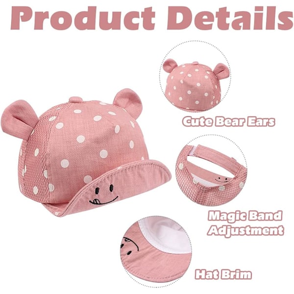 Bomulls babycaps for jente gutt barn solhatt justerbar caps vår sommer høst 6 til 30 måneder, nett hatt - pudder