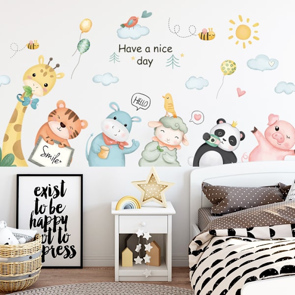 Jungle Dyr Vægmærker Vægstickers Mural Decals Elefant Safari Giraf Panda til Børneværelse Babyværelse