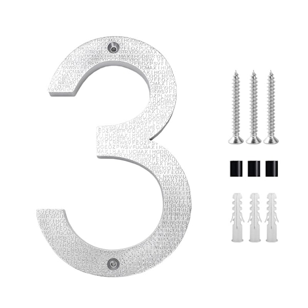 Husnummerplatta 8 tum (3, silver) Modern dörrnummer skyltplatta zinklegering husadressnummer