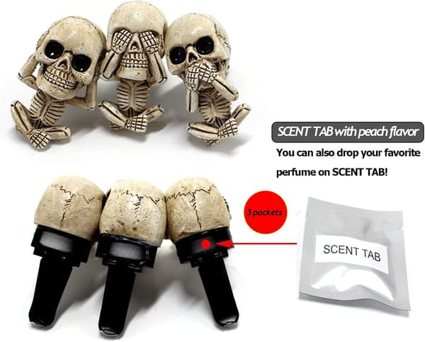 Bilventilationsklemme Ond Skull Trio Statue Ond Skull Statue Auto Aromaterapi Diffuser Clips Kontor Hjem Aromaterapi Dekor Gaver til Mænd/Kvinder