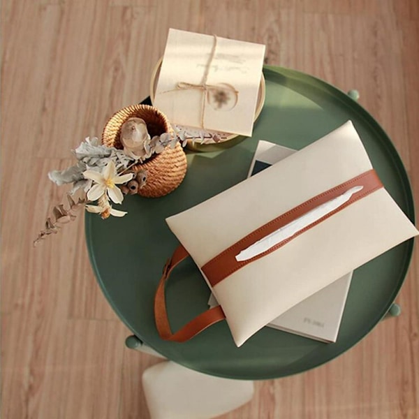 Servettbehållare PU Läder Ansiktspappersförvaringsfodral Rektangulär Organizer Hållare Dekor Remsa Hängare för Köksbänk Restaurang Byrå Sovrumsbord Be Beige