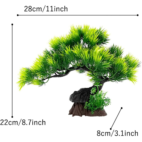 Kunstige Plastik Akvarium Planter til Kæledyr, Medium/L, Guldfisk, Vandlandskab, Bonsai, Bambus/Fyr (Bonsai Sæt)
