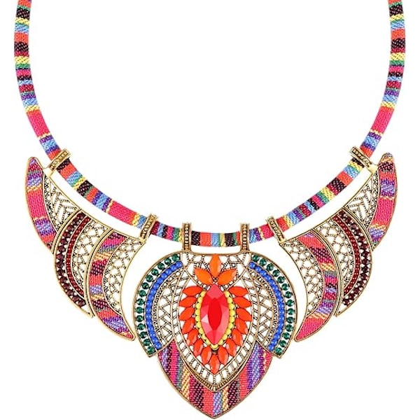 Fargerik Festival Etnisk Choker Halskje Boho Perlet Bib Halskje Chunky Bohemian Alloy Halskje Vintage Statement Halskjeder Tribal Kostyme Choker fo