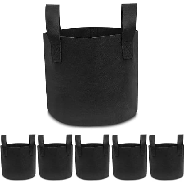 Set med 5 planteringsväskor 22L svart i non-woven tyg - resistenta,