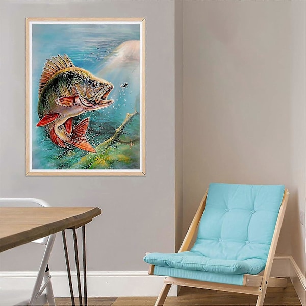 30x40cm 5D Diamantmålning Fisk, DIY Diamantmålning Djur Korsstygn Broderi, Diamantmålning Komplett Kit Vardagsrum Sovrum Hantverk för Hem W