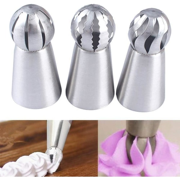 3 stk. Sprøytetips, Sprøytepose i Rustfritt Stål Dekorasjonstilbehør - Kakedekorering for Pai, Kjeks, Bakverk, Godteri, Kake, Cupcakes og Cookies