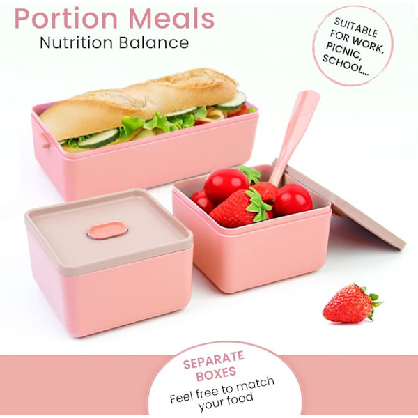 Lunsjboks, Bentoboks 1400ML Bentoboks Lunsjboks med 3 rom og bestikk, Bentoboks for oppvarming i mikrobølgeovn, Plastlunsjboks for C