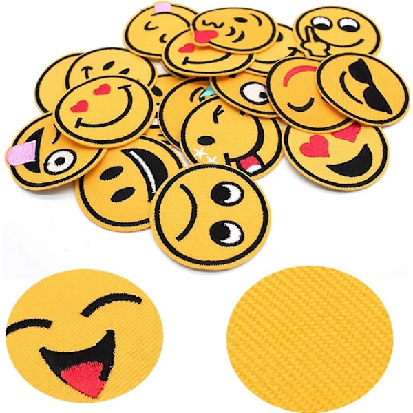 Broderi Merke 26 stk Emoji-Uttrykk Sy-på Stryke-på Merker Barn Stryke-på Merke for Klær T-skjorte Jeans Jakke Veske DIY