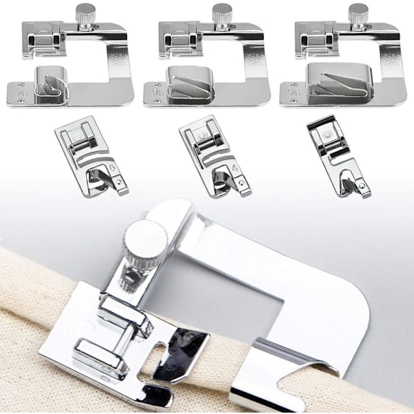 6 stycken pressarfot symaskin syfot 4/8 6/8 8/8in rullad fåll pressarfot 3/4/6mm fåll pressarfot för Brother Singer Janome Toy