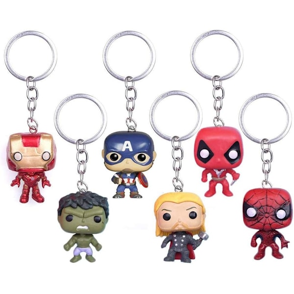 6 stk Marvel Superhelter Nøkkelring Superhelter The Avengers Deadpool Henger Nøkkelring Black Panther Nøkkelring
