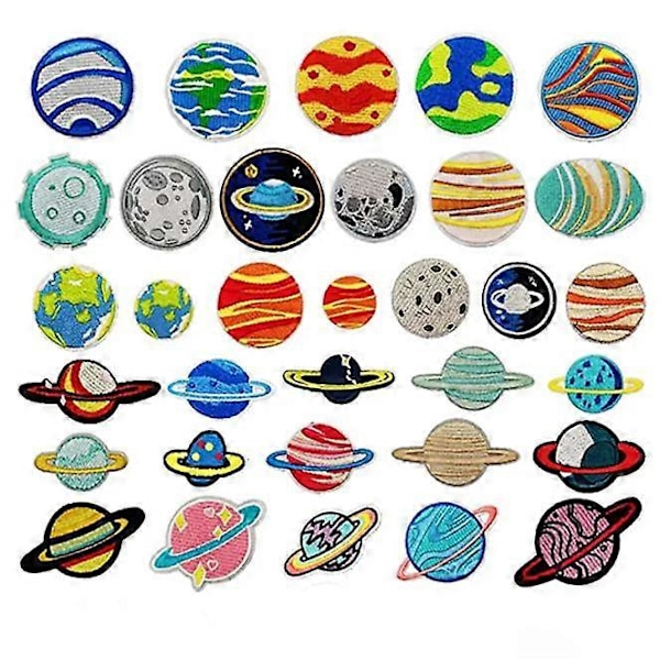 33 stk. Broderi Stryge-på-Mærker, Planetariske Broderi Applikationsmærker Sy-på-Mærker Stryge-på-Mærker til T-shirt, Jeans, Tøj, Tasker, Hatte