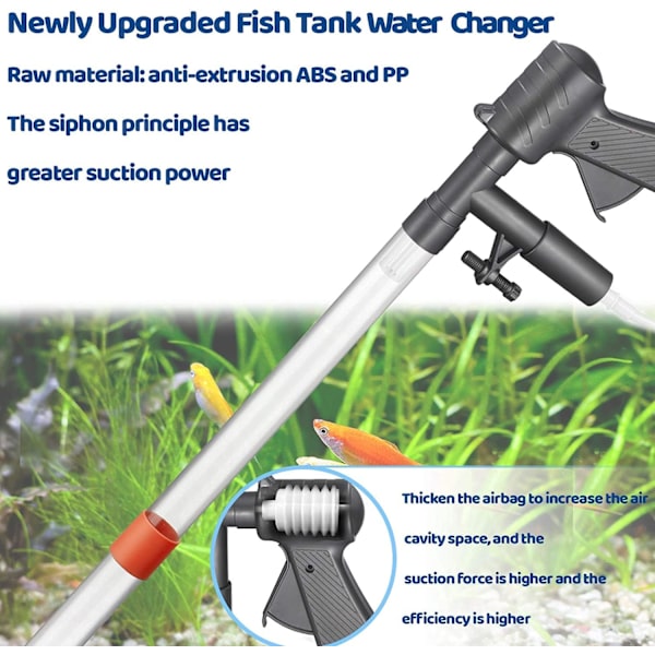 Akvariumsand og grusrenser Ny og forbedret akvariumvandskifter, med lufttryk knap og vandstrømsregulator.