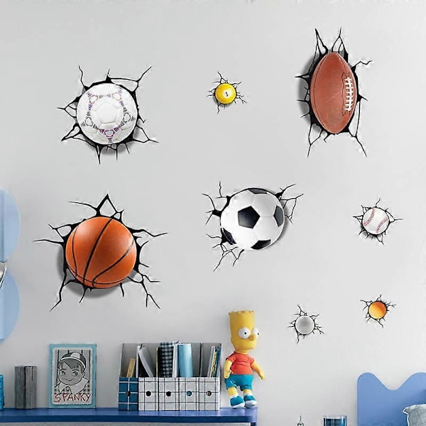 3D Selvklæbende Aftagelig Sports Basketball Fodbold 50x70cm Gennembrud af Væggen Vinyl Vægmærkater /Vægmalerier Kunst Dekoration Børneværelse