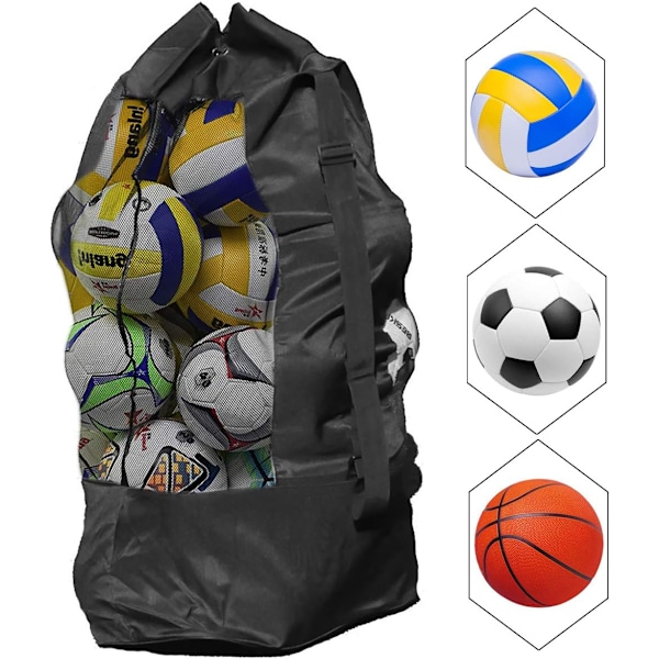 Fotballbag - 85 * 45 CM - Svart - Stor Kapasitet 10 Ballers Bæreveske for Basket, Fotball, Volleyball Skulderveske Sportsutstyr Oppbevaring