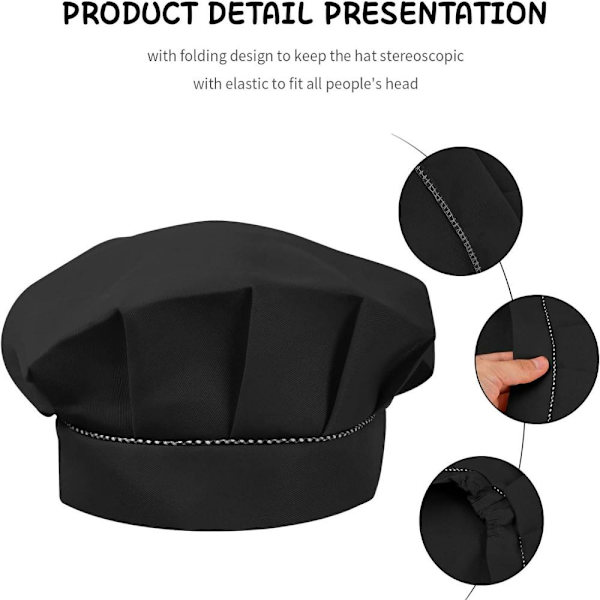 4 st barns kockhattar 3-13 år, justerbar kockhatt för pojkar och flickor, andningsbar polycotton kockhatt, kockmössa för småbarn till hemlagning Black
