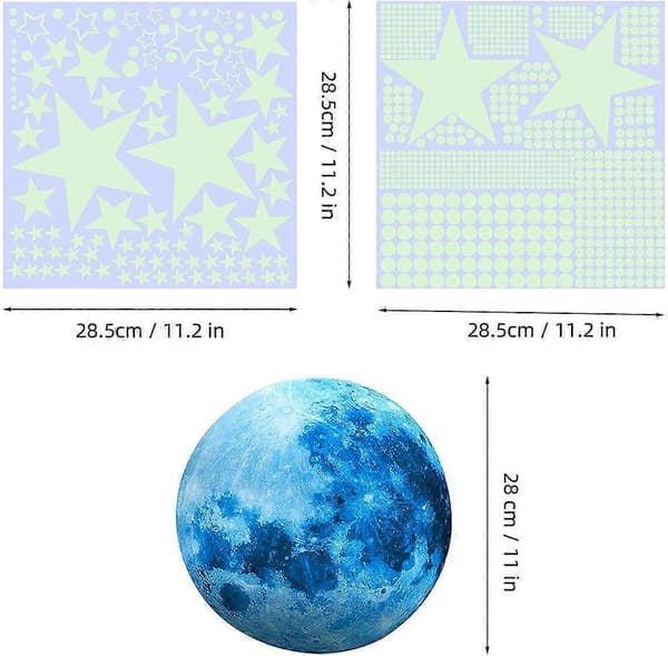Selvlysende Stjernehimmel, Solsystem Planet Måne Selvlysende Stjerner Veggklistremerker for Barn