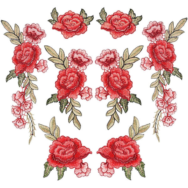 8 Stykker Blomst Broderede Patches Sy på Patches Rose Patch til Jeans, Tøj, Hat, Sko
