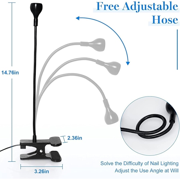 UV-negle tørkelampe (Sølv), 3W limherdende lampe for neglegelé med justerbart hode, Profesjonell ultrafiolett UV-limlampe for tørre fingermanikyr