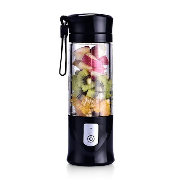 (Sort) Blender, Bærbar Frugtblender, Mini USB Blender til Smoothie, Milkshake, Frugtjuice, Bærbar Blender 350-420 ML 6 Blade til Sport og Rejser