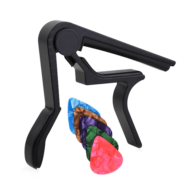 Gitarr, Alloy Guitar Capo med 5 plektrum för 6 strängar Folk Gitarr, Elektrisk och Akustisk Gitarr Ukulele, Manolin och Banjo