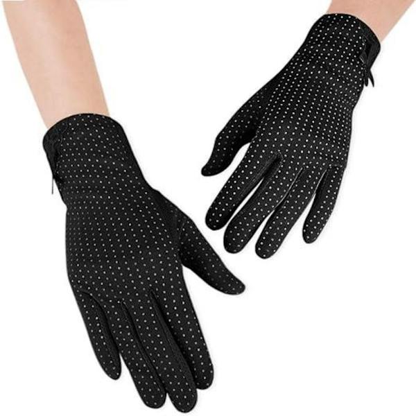 Dam solskydd körhandskar, andningsbara tunna alla fingrar handskar, eleganta spets solskydd handskar, pekskärm handskar, utomhus cykel fiske black