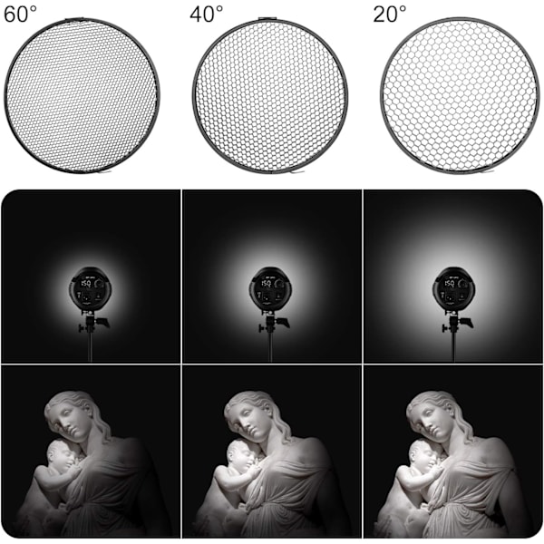 18cm Standard Reflektor Soft Diffuser med 20/40/60 Graders Honningkakestruktur for Studioblitz Strobe Spotlys Fotomonteringsprosjektor
