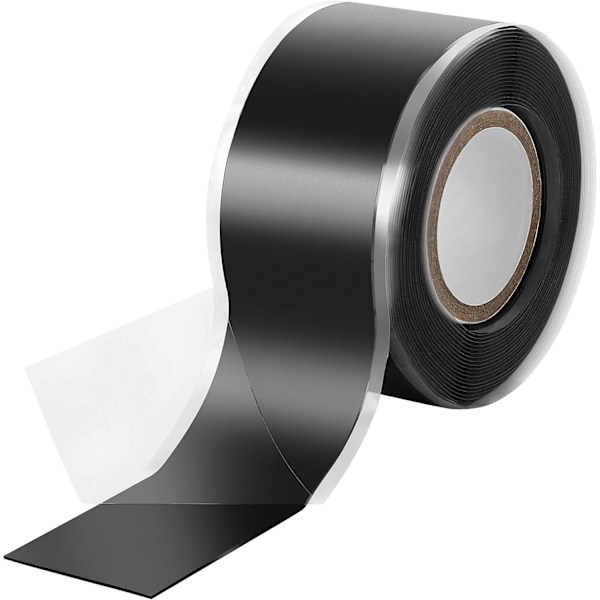 1x 3m Selv-sammensmeltende Silikontape (selv-amalgamering), isoleringsbånd og tætningstrimel (vand, luft), 25 mm bred, sort