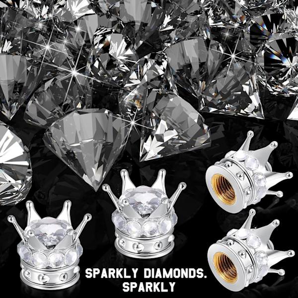4 Kroner Ventilkapper (Hvid) Universel Bling Ventilkap Krystal Ventilhat Rhinestone Ventilkap Krom Bil Kron Ventil Dæksel