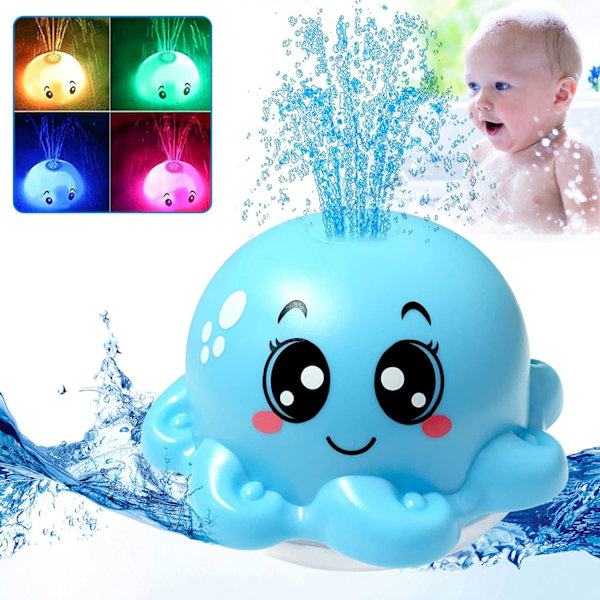 (Blue) Bath Toys for 1 Year Old Baby,Luminous Octopus Shaped Bath Toy,Automatic Water Sprinkler for Babies 0-6 and 12 Months 1-2-3 Years Old for 0-