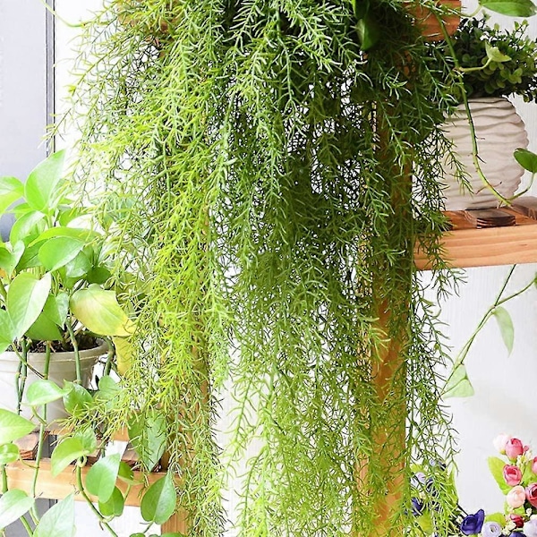 2 stycken konstgjorda gröna ormbunksrankor falsk murgröna hängande blomranka tallbarr vägghängande simulerad UV-beständig plastväxtvägg