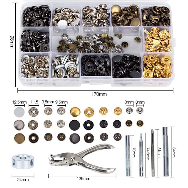 120 stk. Trykknapper Sæt Hul Solid Trykknapper - Tryk Metal Spænde Ring Knapper Trykknapper Syning Håndværk 12,5 mm (Type 2)