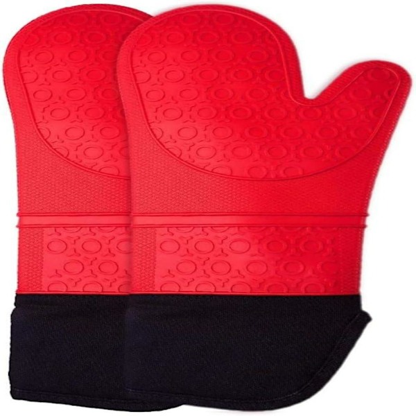 Ugnshandskar Värmebeständiga Silikon Ugnshandskar Extra Långa Halkskyddade Ugnsvantar Red