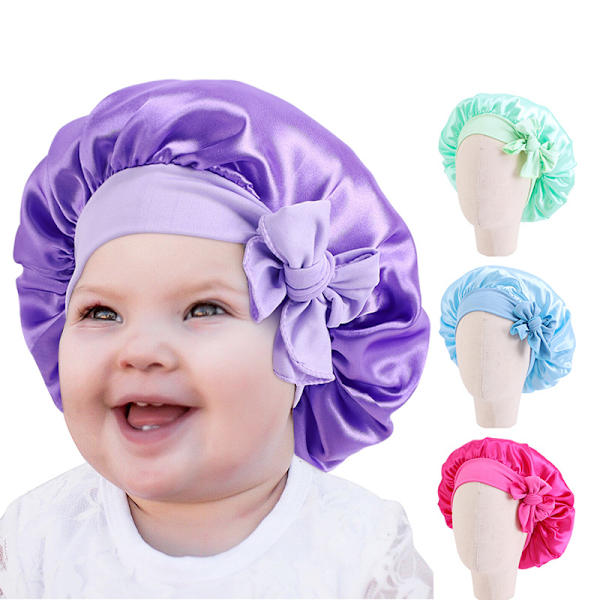 Lys lilla dusjhette for kvinner og jenter, gjenbrukbar, overdimensjonert, vaskbar, søt og myk, barnas melkesilke pannebånd flytende hette baby knutet pyjamas B