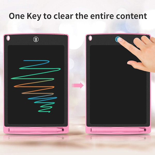 Farverig LCD Skrivetablet, (Pink) 8,5 tommer Tegnebræt Grafiktablet Nøglelås Håndskrift Doodle Tegnepude Legetøj til Børn Gave til Drenge Piger