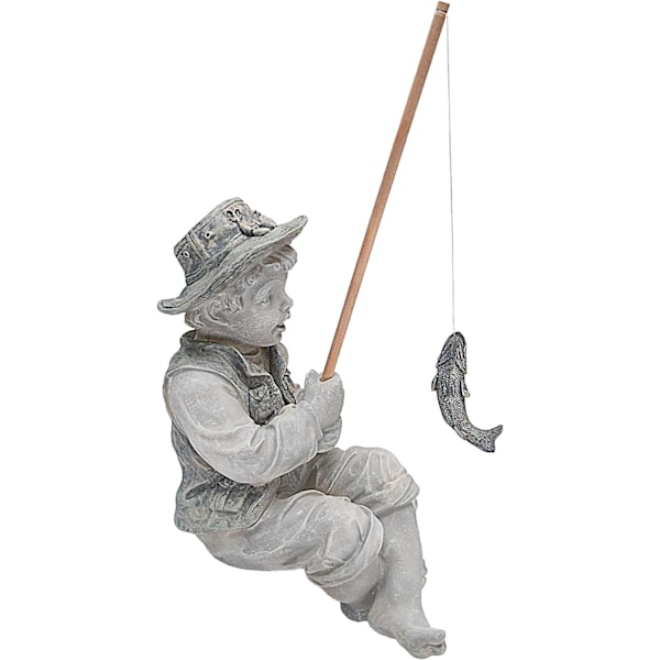 Design Frédéric den lille fiskeren fra Avignon fiskerstatue for hage, 14 cm, polyresin, to steinfarger