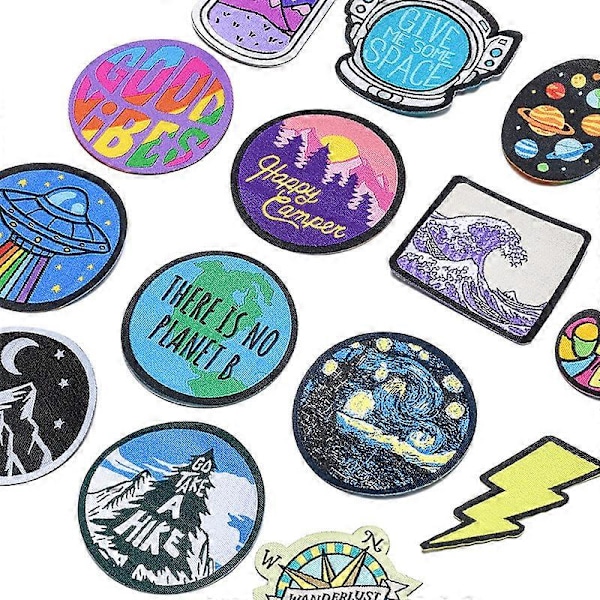 15 stk. Kosmiske Rumplanter Farverige Mærkat Klistermærke Broderi Tøj DIY Tøj Klistermærke Brugerdefineret Badge