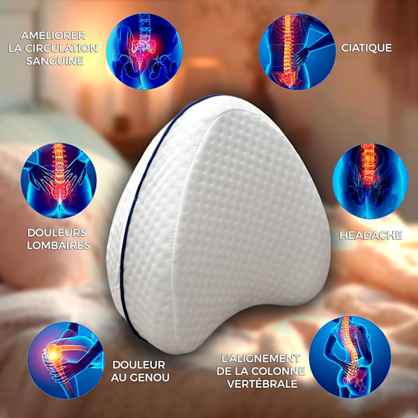 Ortopædisk pude til ben og knæ (25*23*13CM), i viskoelastisk skum, lindrer ryg-, hofte- og ledsmerter, pude til sidesovere.