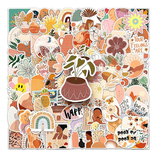 100 stk. Boho-klistremerker for bærbar PC, telefon, vannflaske, skateboard, koffert, gitar, stempel, søte estetiske vinylklistremerker vanntett, Scrapbook Bohemia