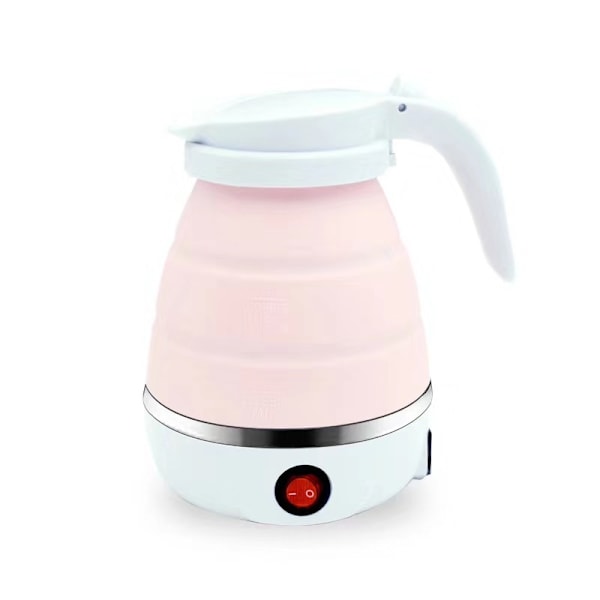 Rosa hopfällbar vattenkokare 0,6L silikon resevattenkokare hopfällbar elektrisk vattenkokare, min bärbar vattenkokare med rostfritt stålbotten för camping, resor, V