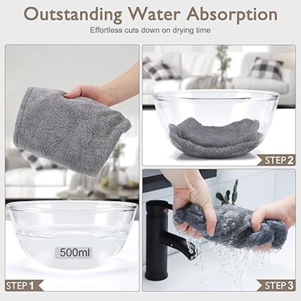 (grå, rosa, blå) 3-pack superabsorberande mikrofiberhandduk med knappar för torrt hår