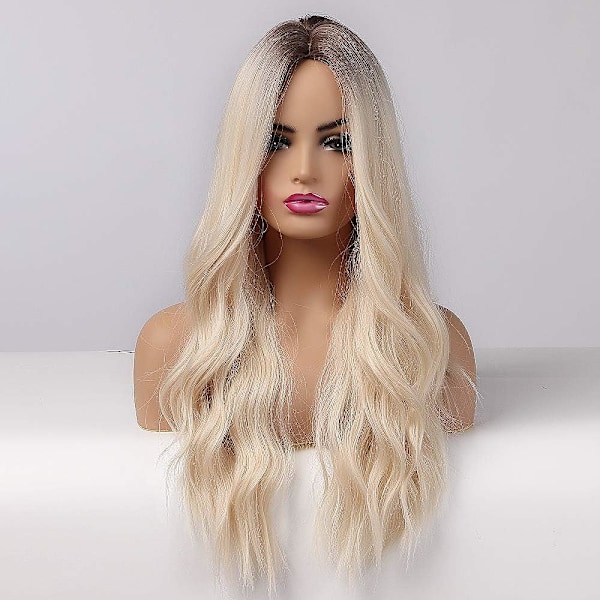 Medium peruk mittbena lång lockig dam peruker 24 tum peruker för kvinnor naturlig look syntetisk peruk