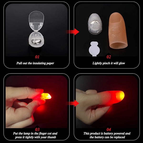 6 stk. Magiske Tommelfingerlys Falske LED Fingerlys Blinkende Tommelfingerlys LED Magisk Trick Blinkende Tommelfingerlys Spilojle til Magiske Rekvisitter Fest