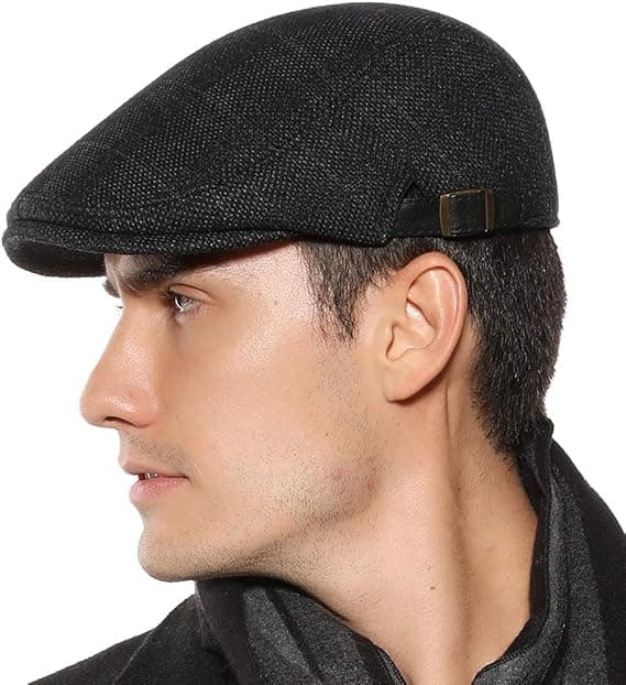 Hatt for menn, flat beret, justerbar, høst og vinter