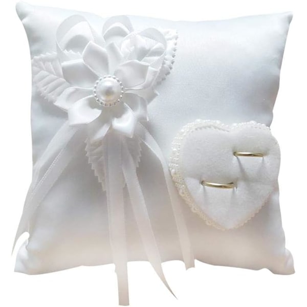 Bryllupsringpute, Rustikk Ringbærerpute - Bryllupsutstyr, Hvit Romantisk Bryllupsrose Ringboks Rose Hjerte Favør Bryllupsringpute 20*20cm