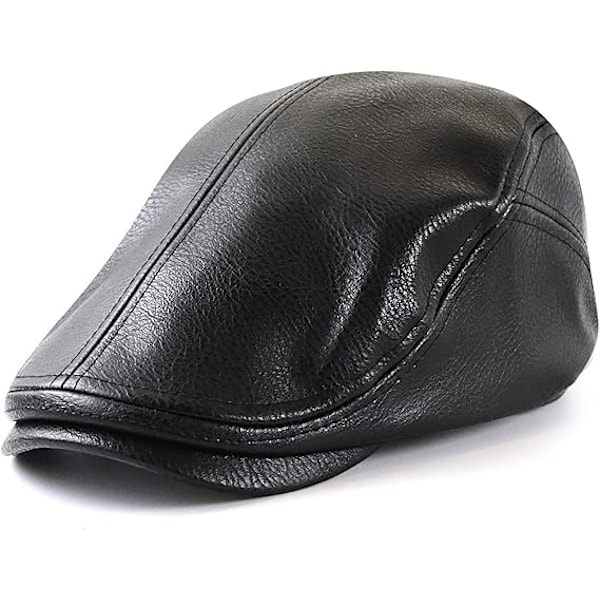 Mænds Flade Beret Hat Justerbar PU Læder Newsboy Ivy Golhat 56-60 CM
