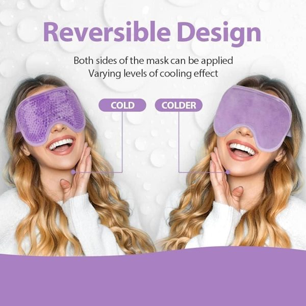 Kall ögonmask, gelögonmask för svullna, mörka ringar, migrän, återanvändbar kall ögonmask med plysch ögon ispåse baksida för varm kall terapi Purple